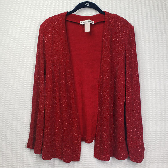 American Vintage Sweaters - Vintage Ronni Nicole II Sparkly Cardigan Womens 16W Red Jacket Evening Holiday